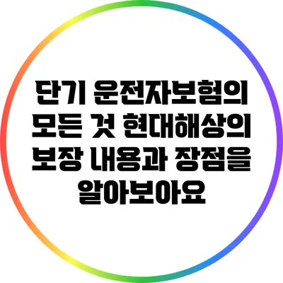 단기 운전자보험의 모든 것: 현대해상의 보장 내용과 장점을 알아보아요