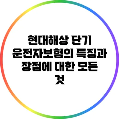 현대해상 단기 운전자보험의 특징과 장점에 대한 모든 것