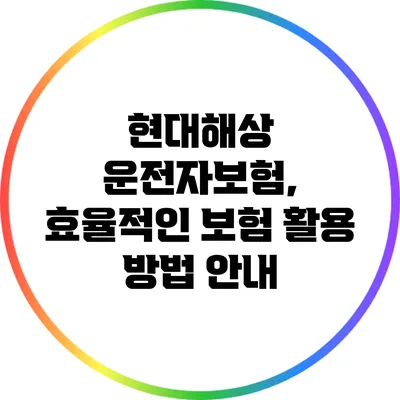 현대해상 운전자보험, 효율적인 보험 활용 방법 안내