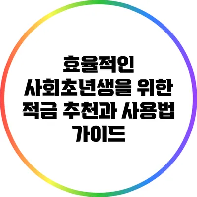 효율적인 사회초년생을 위한 적금 추천과 사용법 가이드