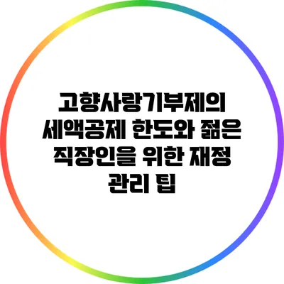 고향사랑기부제의 세액공제 한도와 젊은 직장인을 위한 재정 관리 팁