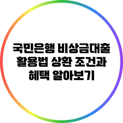 국민은행 비상금대출 활용법: 상환 조건과 혜택 알아보기